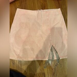 Elegant Blush Mini Skirt with Chain Detail